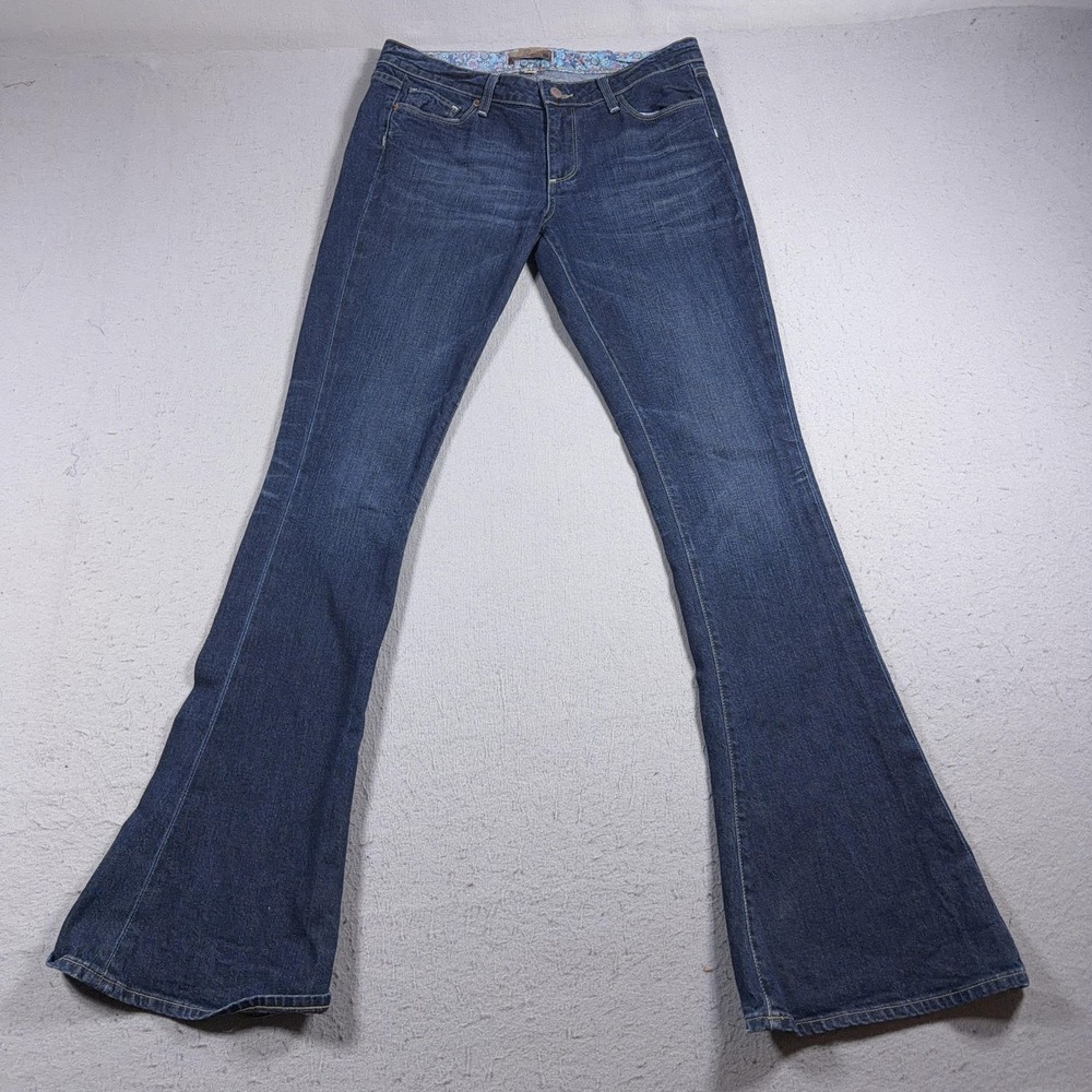 VTG Paige Jeans Womens 30 Blue Flare Leg Stretch Premium Denim Low Rise Y2K